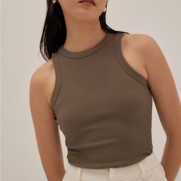 Love Bonito Sevyn Ribbed Racer Tank Top - Clay - Picture 6 of 6